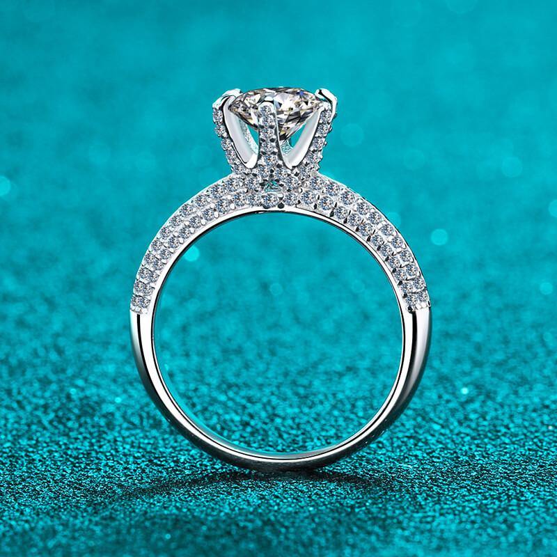 1Ct/2Ct/3Ct Moissanite Knife Edge Pave Sterling Silver Engagement Ring-Sterling Silver-lornajewelry
