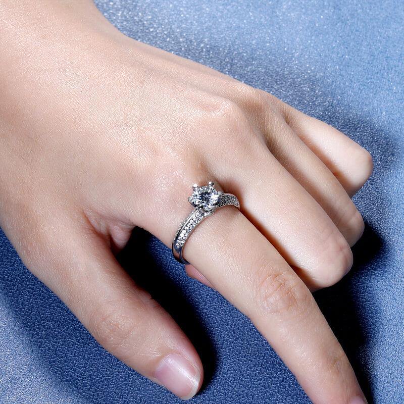 1Ct/2Ct/3Ct Moissanite Knife Edge Pave Sterling Silver Engagement Ring-Sterling Silver-lornajewelry
