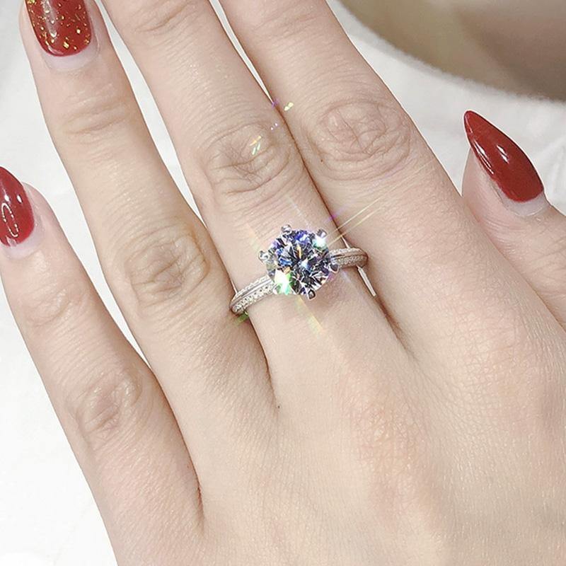 1Ct/2Ct/3Ct Moissanite Knife Edge Pave Sterling Silver Engagement Ring-Sterling Silver-lornajewelry