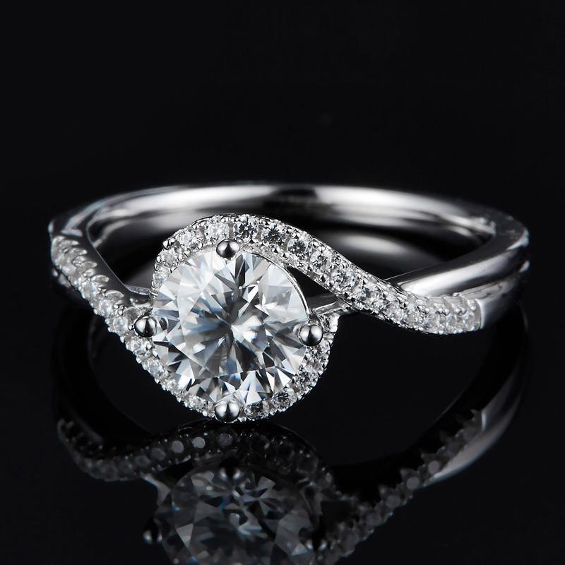 1Ct Moissanite Round Angel Eyes Sterling Silver Engagement Ring-Sterling Silver-lornajewelry