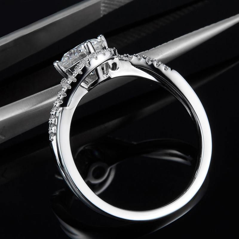 1Ct Moissanite Round Angel Eyes Sterling Silver Engagement Ring-Sterling Silver-lornajewelry