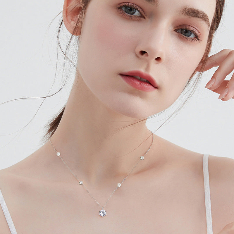 Moissanite 2.0 Carat Round Cut Pendant Necklace-Sterling Silver-lornajewelry