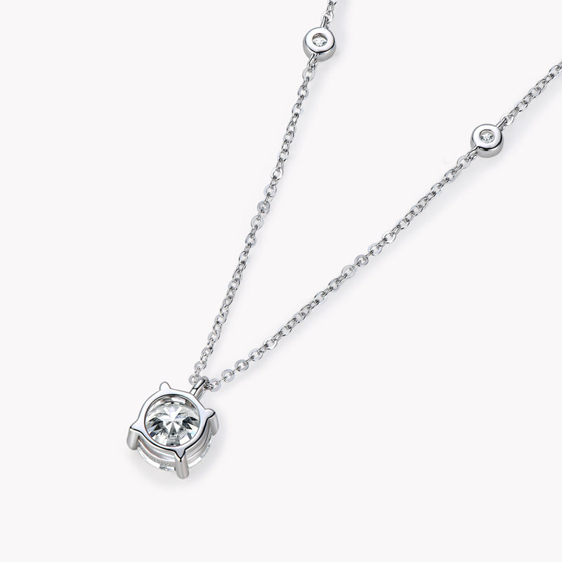 Moissanite 2.0 Carat Round Cut Pendant Necklace-Sterling Silver-lornajewelry