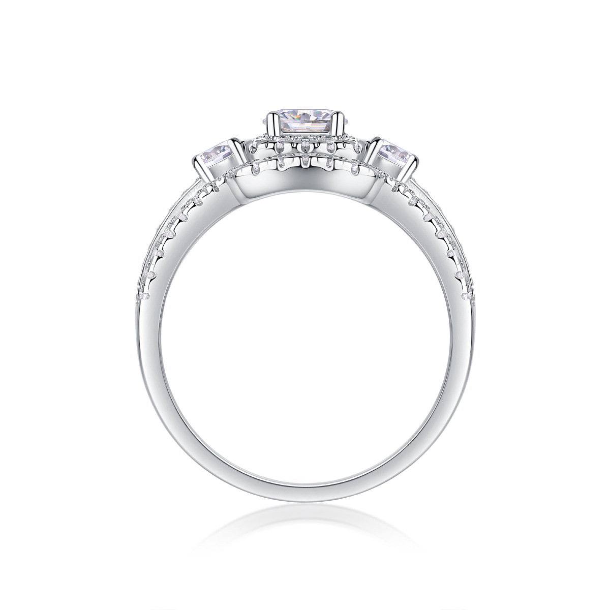 0.5Ct Round Cut Moissanite Wide Band  Elegant Design Sterling Silver Engagement Ring