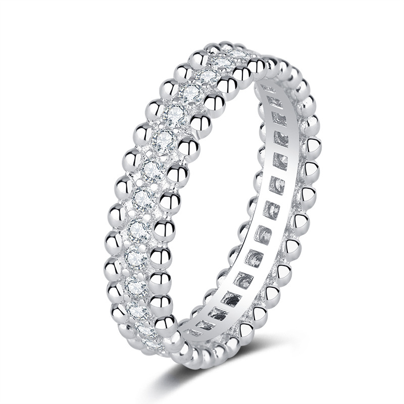 Luna Moissanite Round Cut Milgrain Full Eternity Wedding Band In Sterling Silver