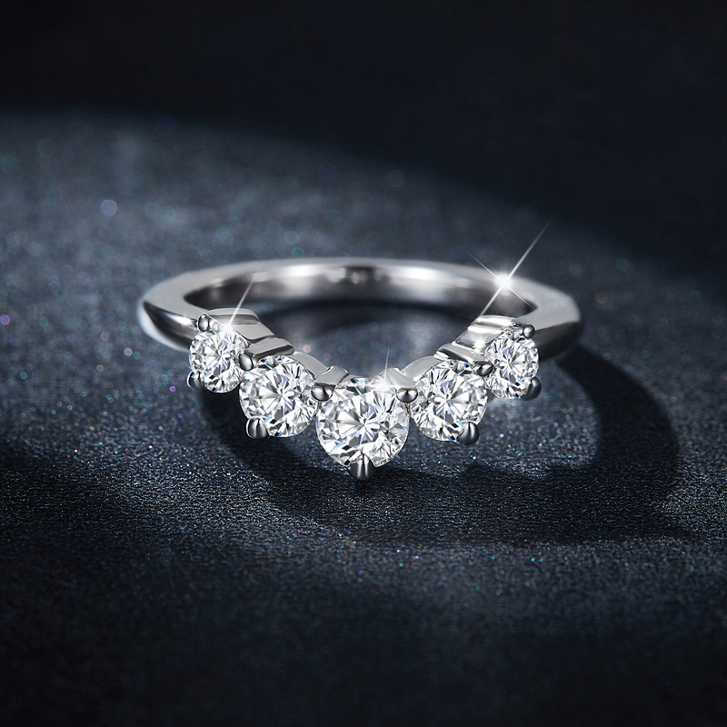 Moissanite Classic Five Stone Round Cut Engagement Ring