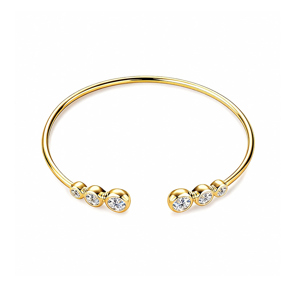 Luna Moissanite Round Cut Bezel Set Open Bracelet In Sterling Silver