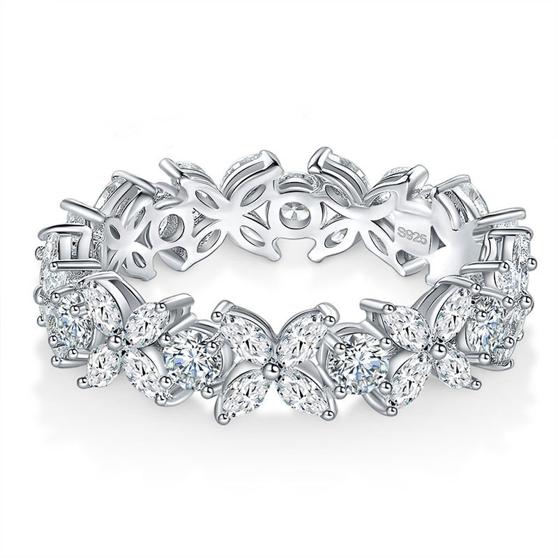 Luna Moissanite Marquise & Round Butterfly Design Full Eternity Wedding Band In Sterling Silver