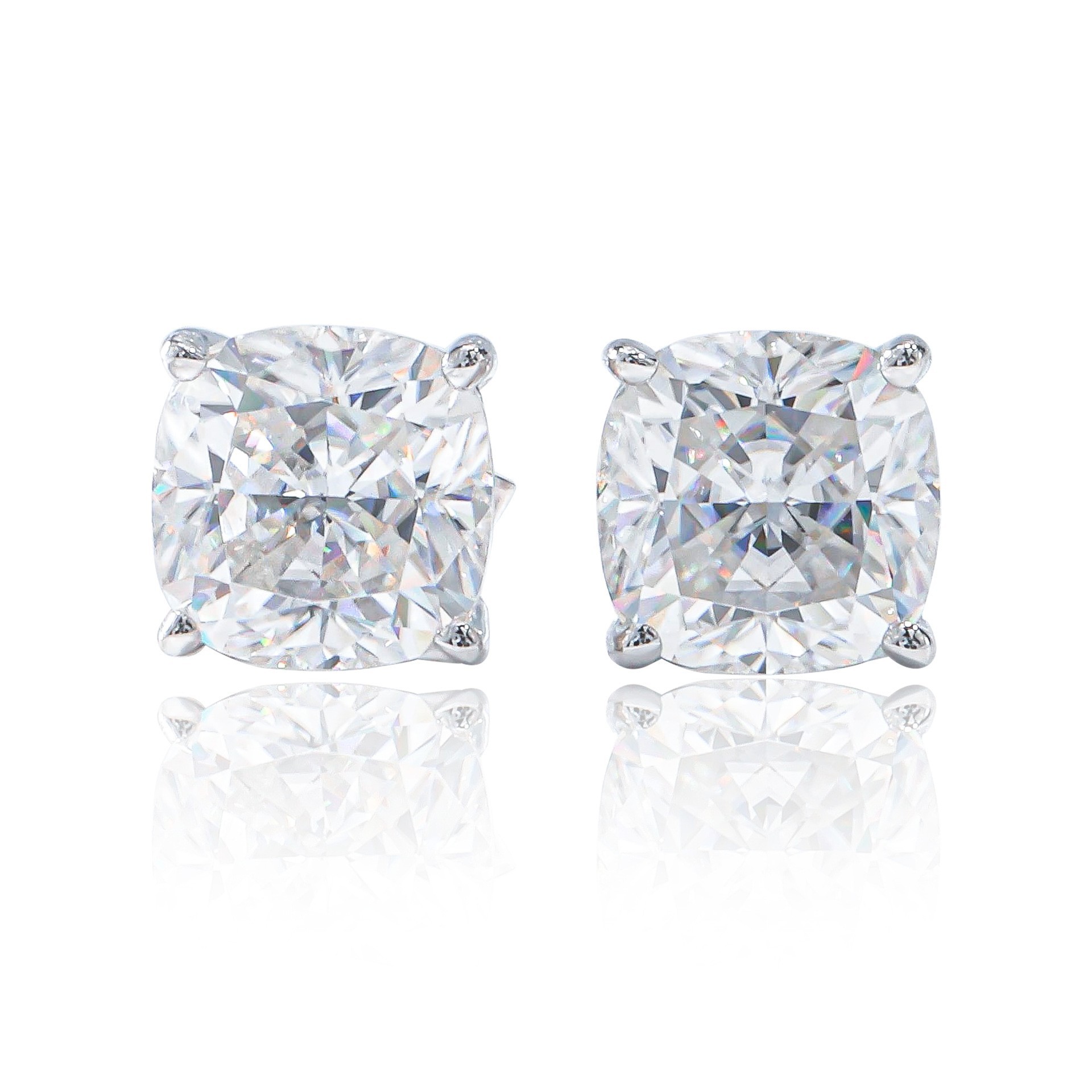 Luna Moissanite 1.0 Ct ～ 2.0 Ct Cushion Cut Stud Earrings In Sterling Silver