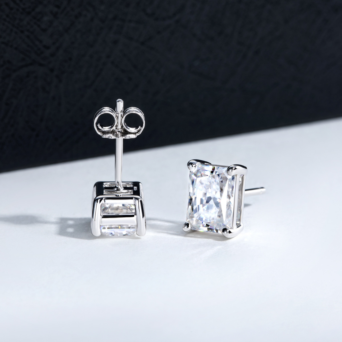 Luna Moissanite 1.0 Ct ～ 6.0 Ct Radiant Cut Stud Earrings In Sterling Silver