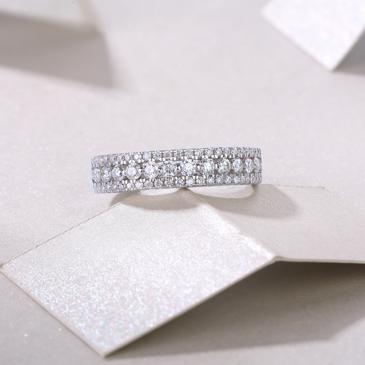 Moissanite Round Cut Half Eternity Wedding Band Stackable Ring-Sterling Silver-lornajewelry