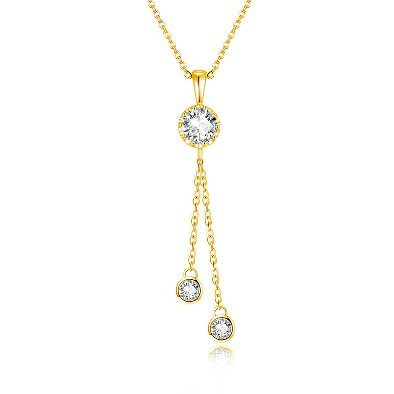 Luna Moissanite 2.0 Ct Round Cut Tassel Pendant Necklace In Sterling Silver