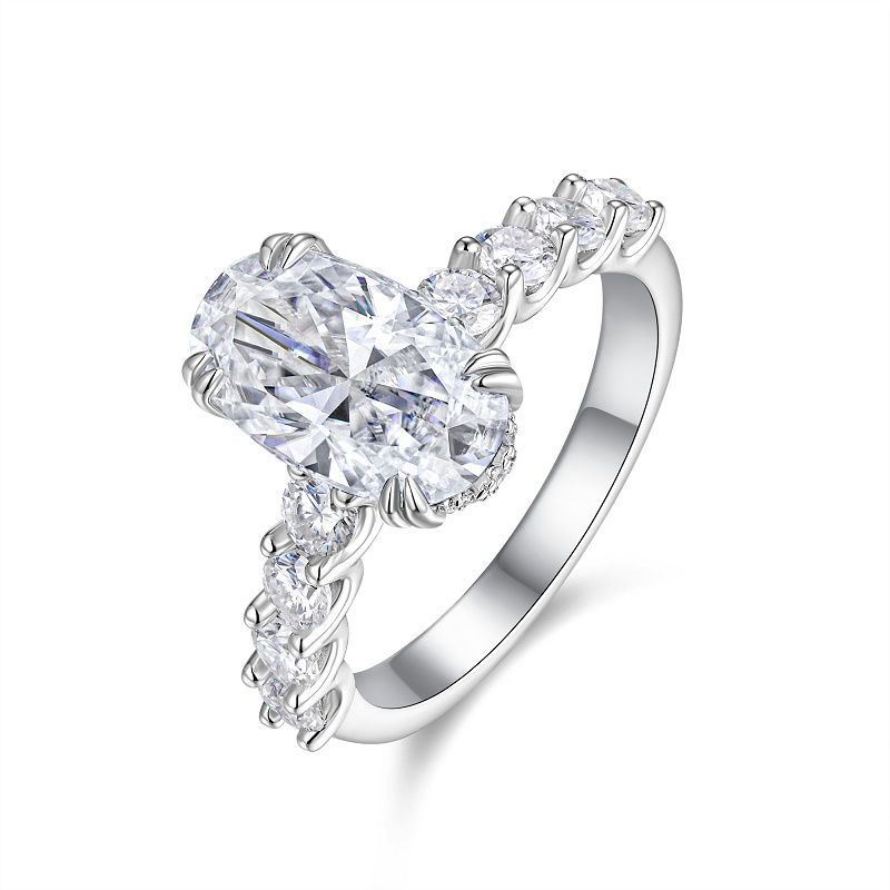 3Ct Oval Cut Moissanite Luxury Halo Sterling Silver Engagement Ring