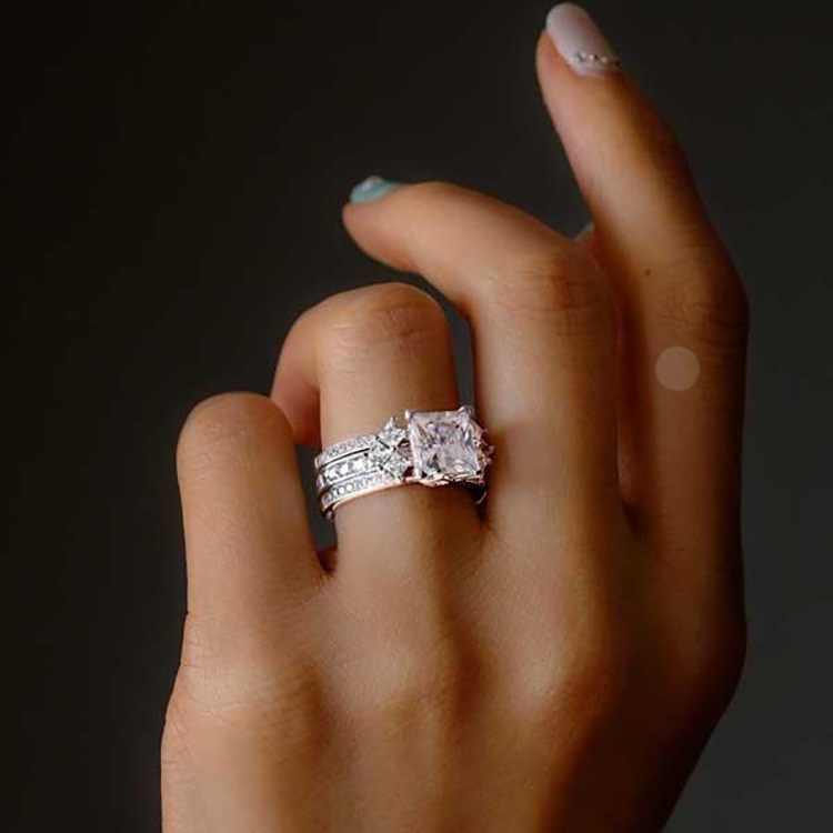 3Ct Princess Cut Insert Wedding Ring Set in Sterling Silver