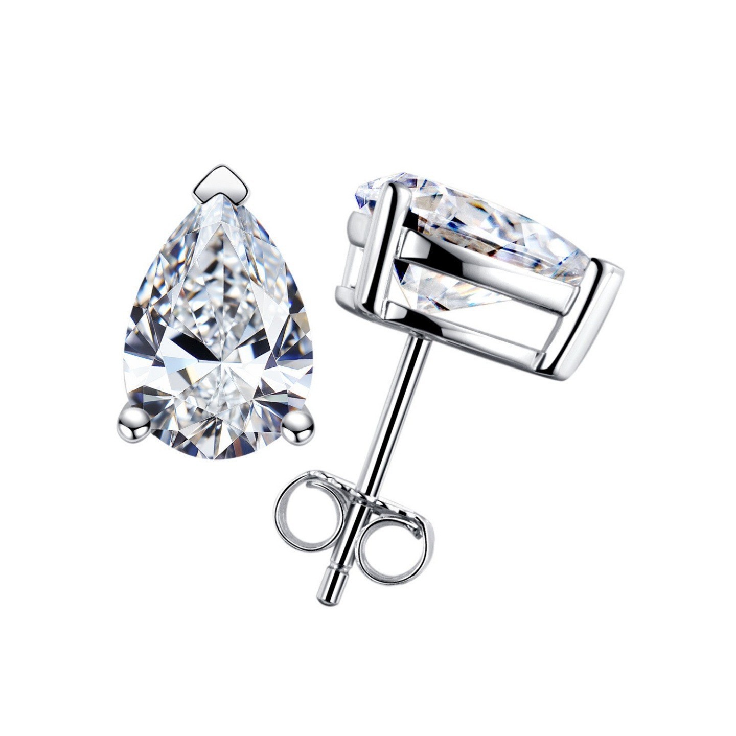 Luna Moissanite 1.0 Ct ～ 8.0 Ct Pear Cut Stud Earrings In Sterling Silver