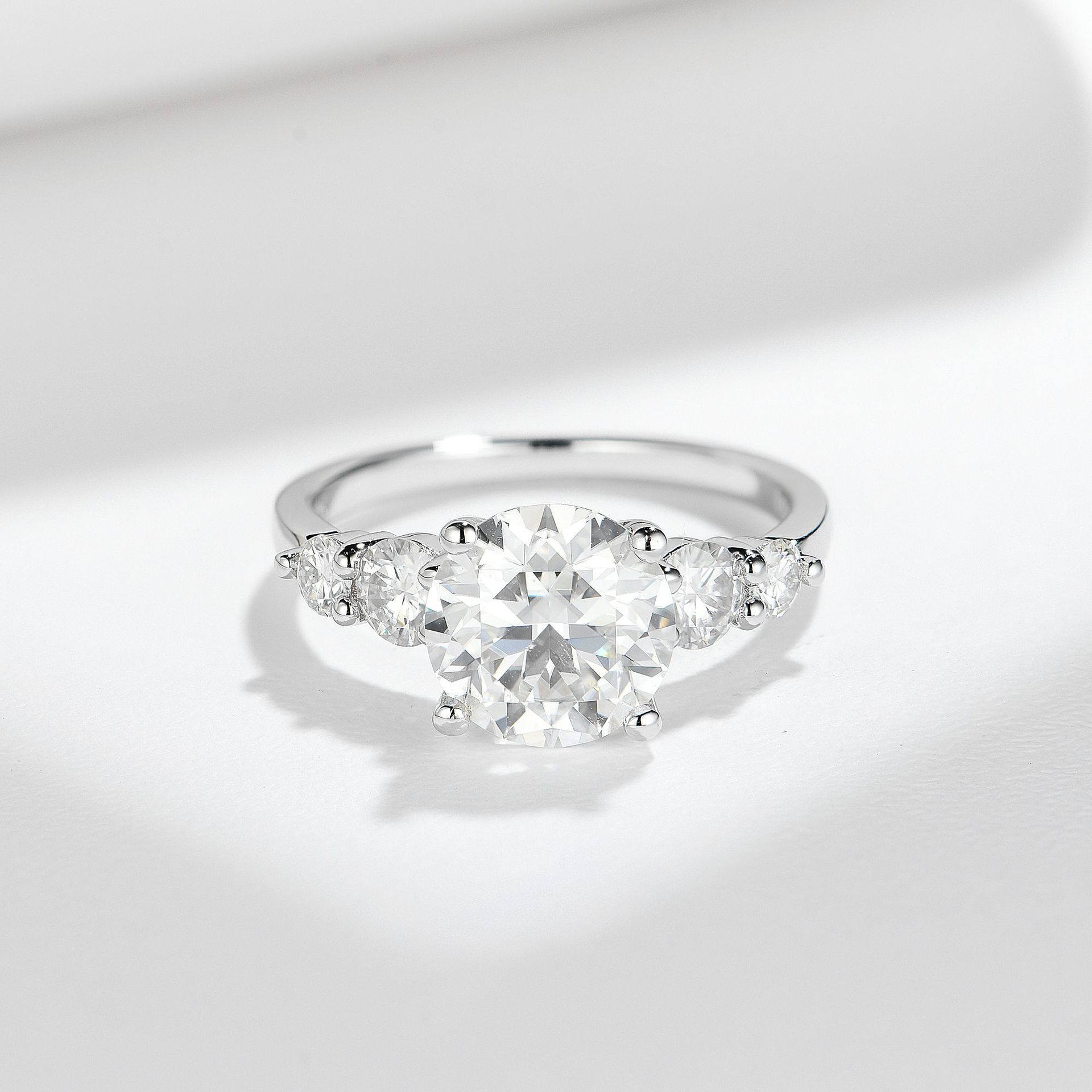 3Ct Moissanite Round Cut Side Chic Five-Stone Sterling Silver Engagement Ring