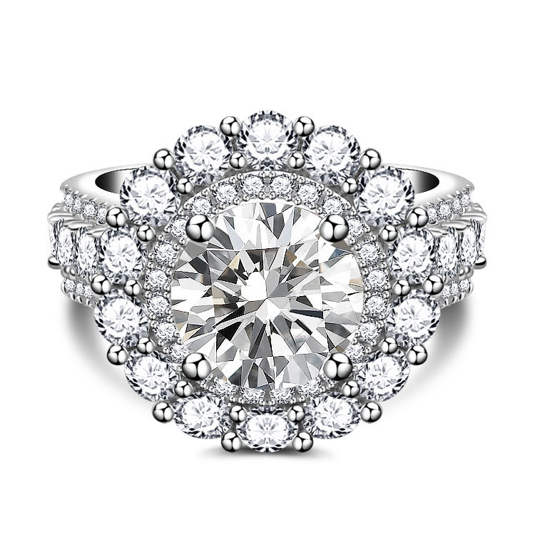 4Ct Round Cut Engagement Ring In Sterling Silver