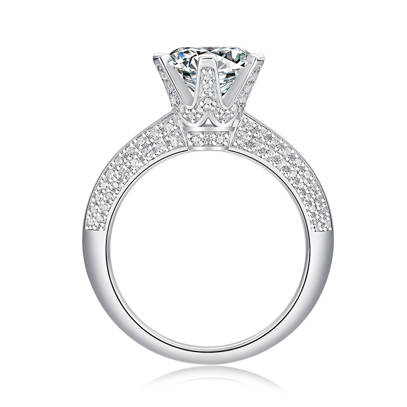 Luna Moissanite 1.0 ～ 5.0 Ct Round Cut Classic 6-Prong Luxurious Pave Engagement Ring In Sterling Silver
