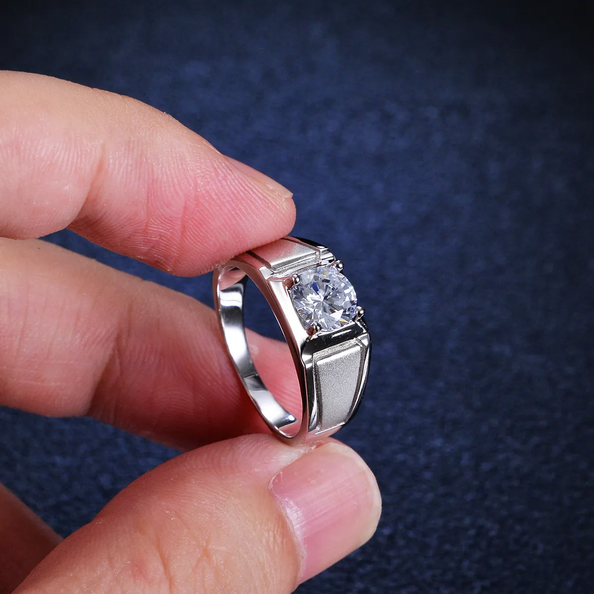 1Ct Moissanite Round Cut Men's Engagement Ring in 925 Sterling Silver