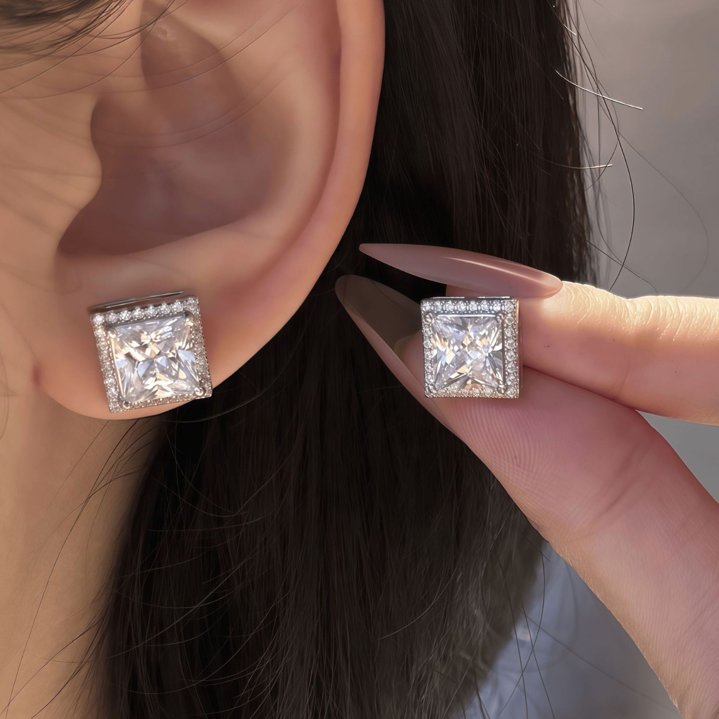 Luna Moissanite 1.0 Ct ～ 4.0 Ct Princess Cut Stud Earrings In Sterling Silver