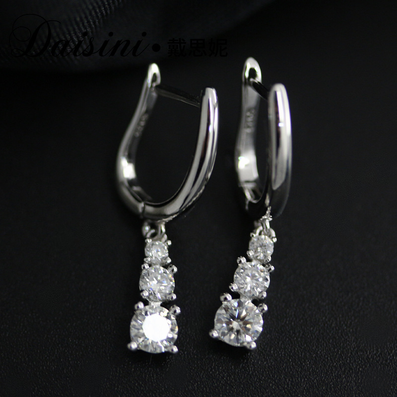 Luna Moissanite 1.7 Ct Round Cut Three Stone Tassel Earrings In Sterling Silver