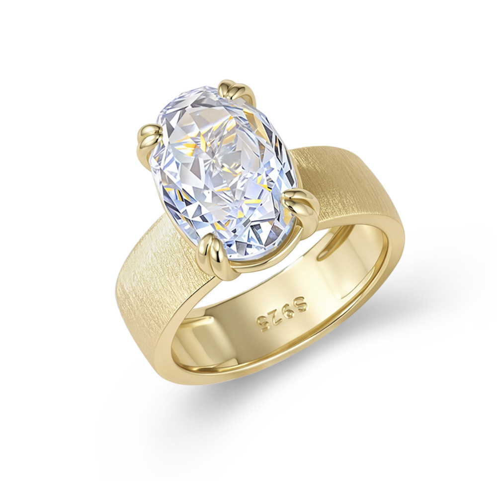 Luna Moissanite 4.0 Ct Oval Cut Solitaire Wide Band Brushed Engagement Ring In Sterling Silver