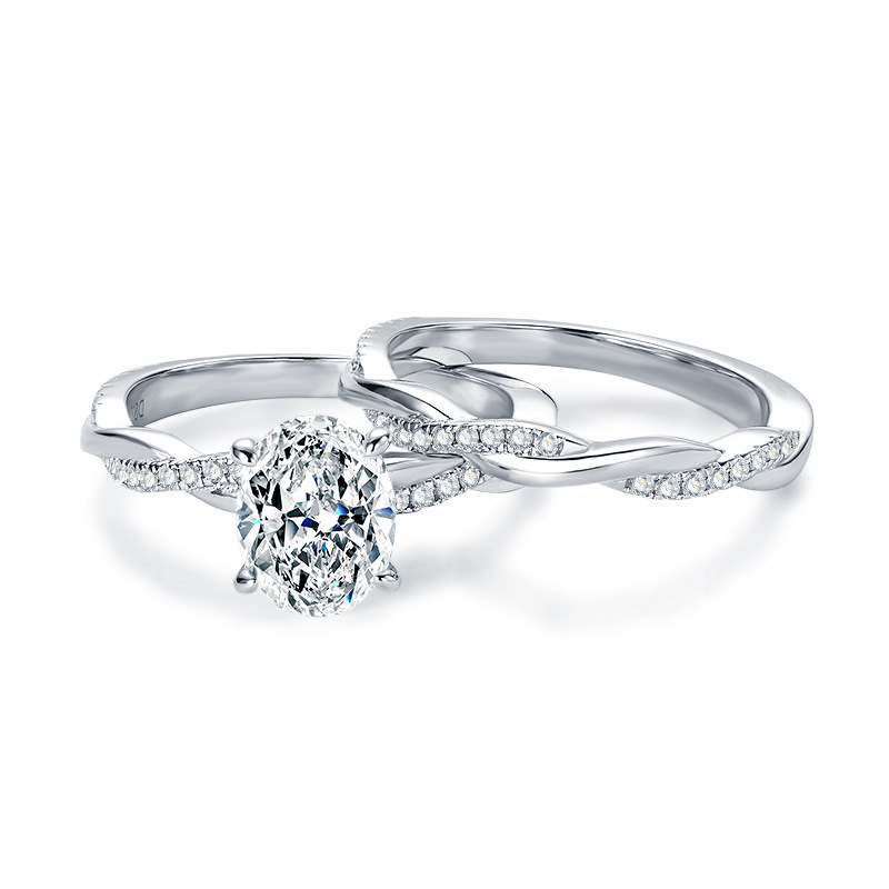 2Ct Moissanite Oval Infinity Vine Twist Sterling Silver Wedding Set