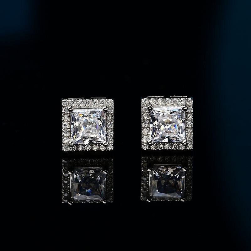 Luna Moissanite 1.0 Ct ～ 4.0 Ct Princess Cut Stud Earrings In Sterling Silver