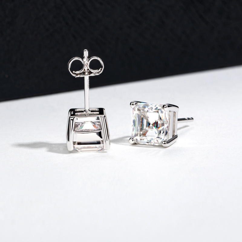 Luna Moissanite 1.0 Ct ～ 8.0 Ct Asscher Cut Stud Earrings In Sterling Silver
