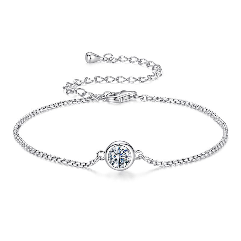 Luna Moissanite Round Cut Bezel Set Bracelet In Sterling Silver