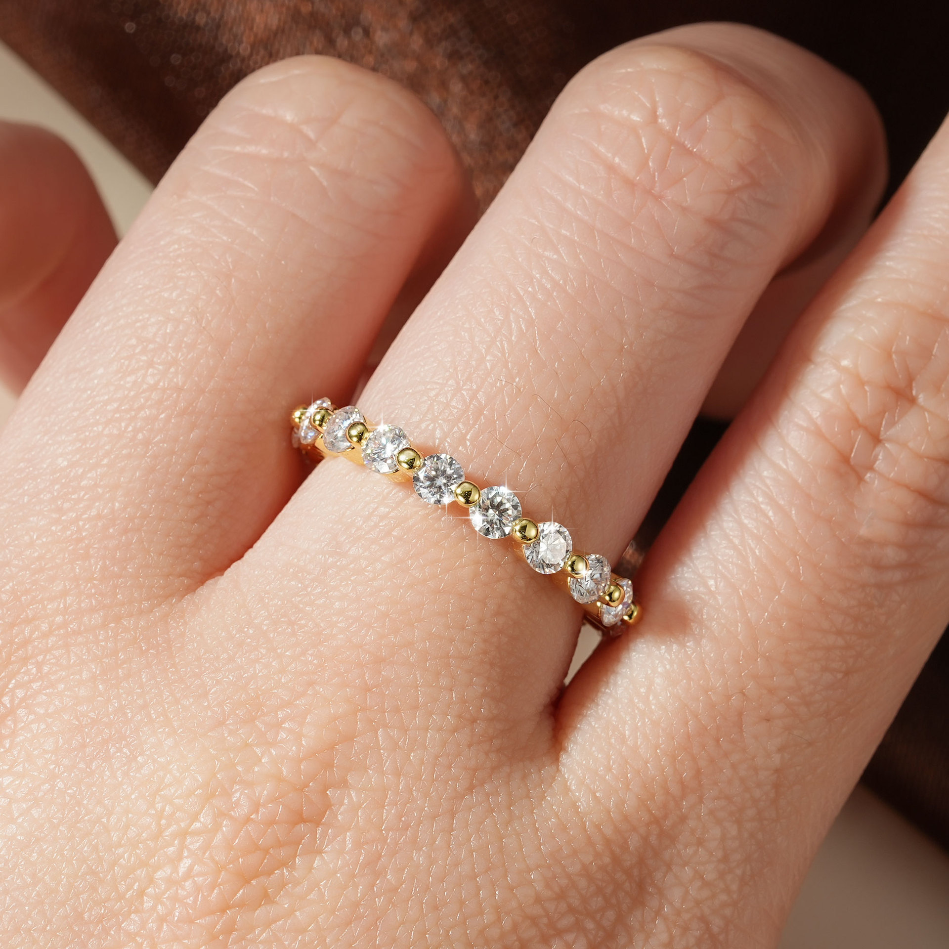 Luna Moissanite Round Cut Classic Full Eternity Wedding Band In Sterling Silver
