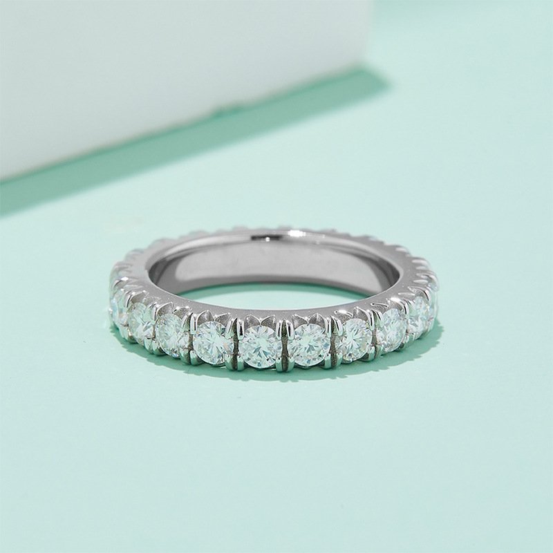 Luna Moissanite Round Cut 4.0mm Full Eternity Wedding Band In Sterling Silver
