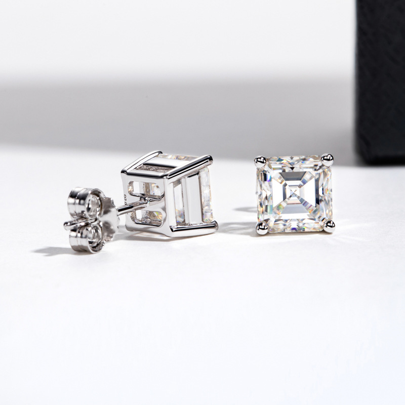 Luna Moissanite 1.0 Ct ～ 8.0 Ct Asscher Cut Stud Earrings In Sterling Silver