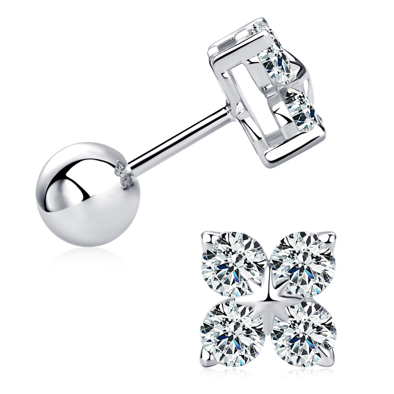 Moissanite Four-Leaf Clover Design Earrings – White Gold / Yellow Gold / Rose Gold