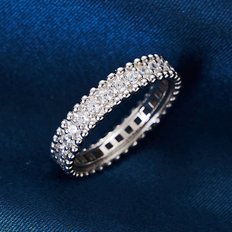 Luna Moissanite Round Cut Milgrain Full Eternity Wedding Band In Sterling Silver