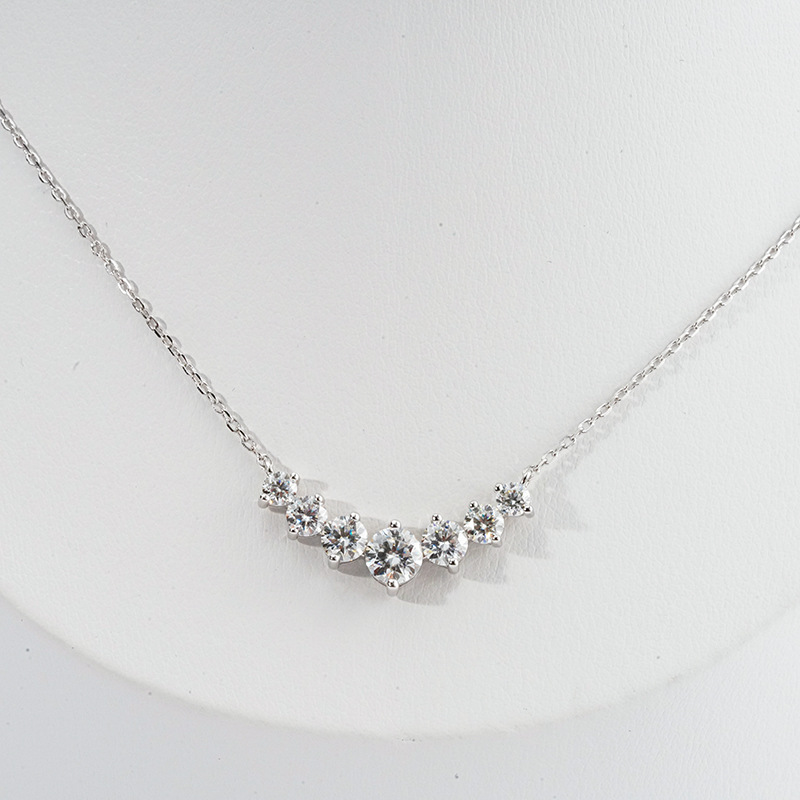 Luna Moissanite 7-Stone Classic Smile Necklace In Sterling Silver