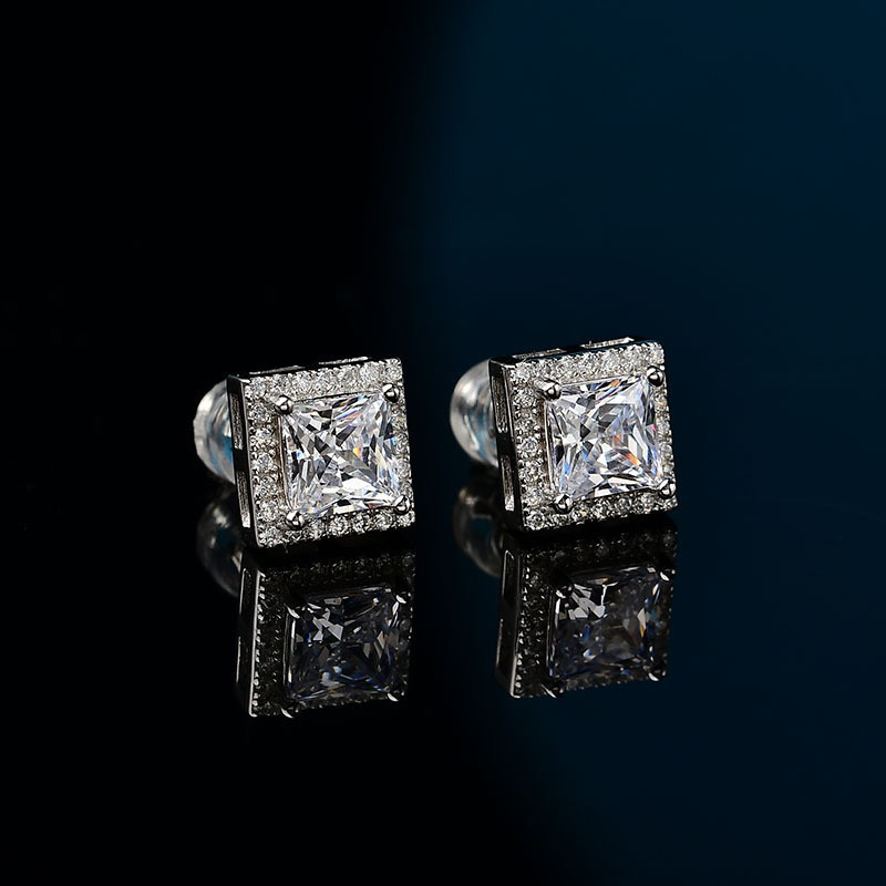 Luna Moissanite 1.0 Ct ～ 4.0 Ct Princess Cut Stud Earrings In Sterling Silver
