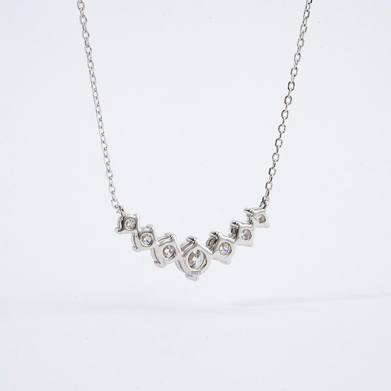 Luna Moissanite 7-Stone Classic Smile Necklace In Sterling Silver