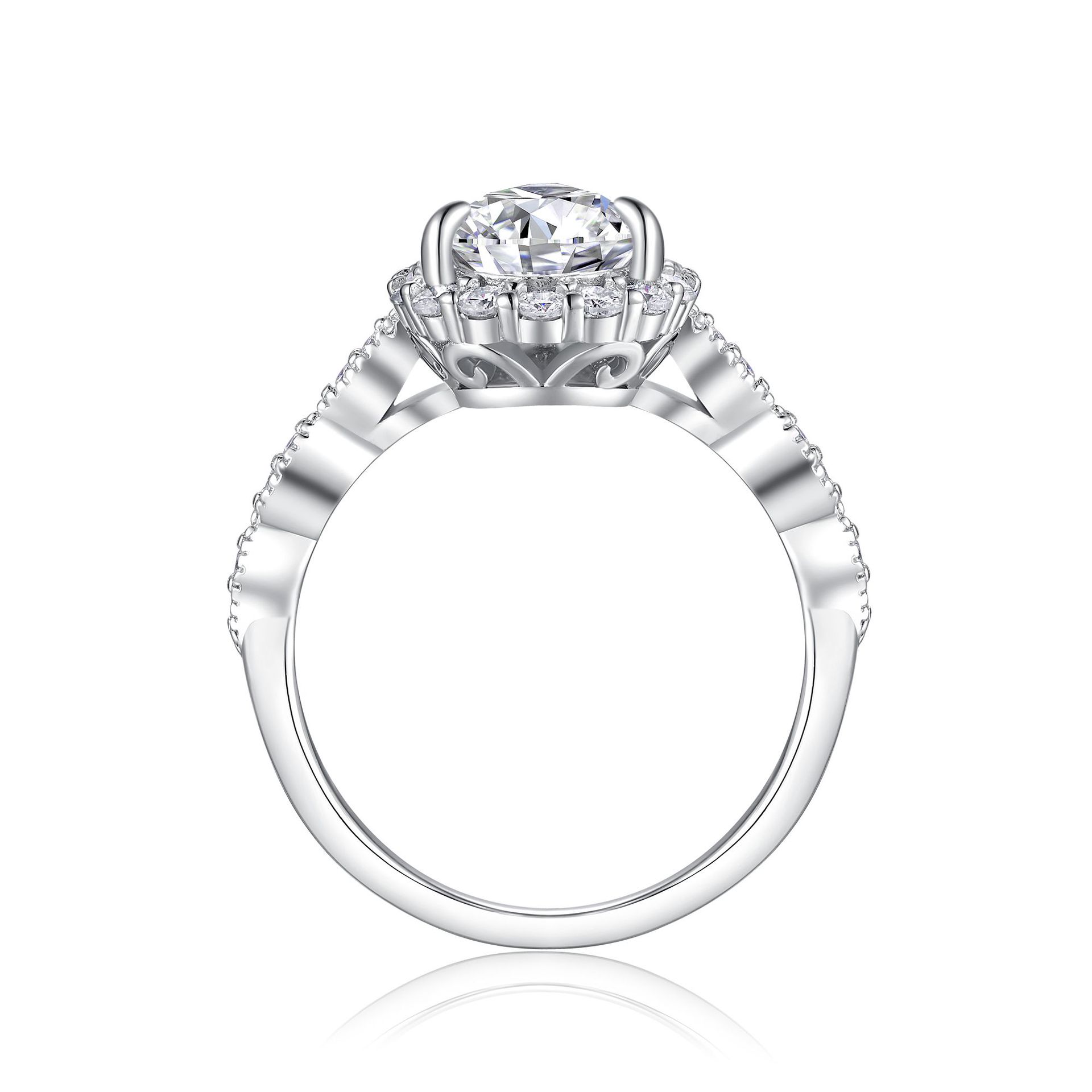 3Ct Pear Cut Moissanite Classic Halo Design Sterling Silver Engagement Ring