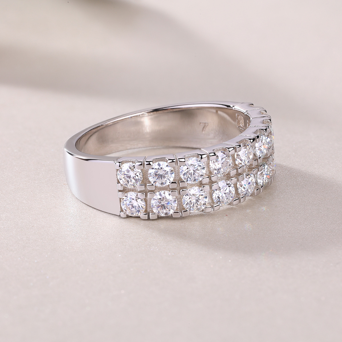 Moissanite Double Row Pave Half Eternity Wedding Band Ring-Sterling Silver-lornajewelry