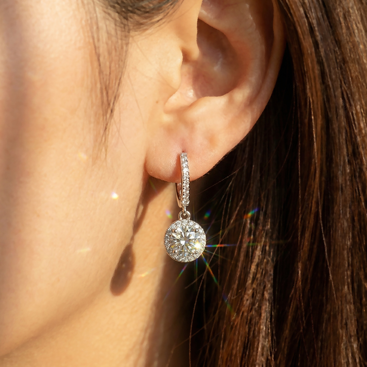 Luna Moissanite 2.0 Ct ～ 6.0 Ct Round Cut Halo Drop Earrings In Sterling Silver