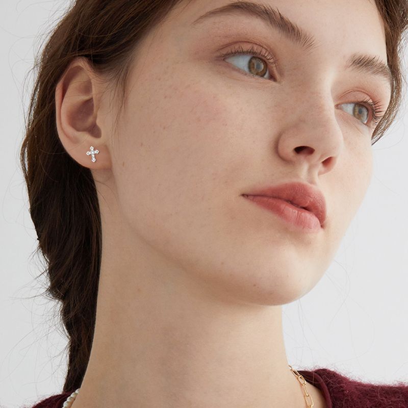 Luna Moissanite Round Cut Cross Design Earrings In Sterling Silver