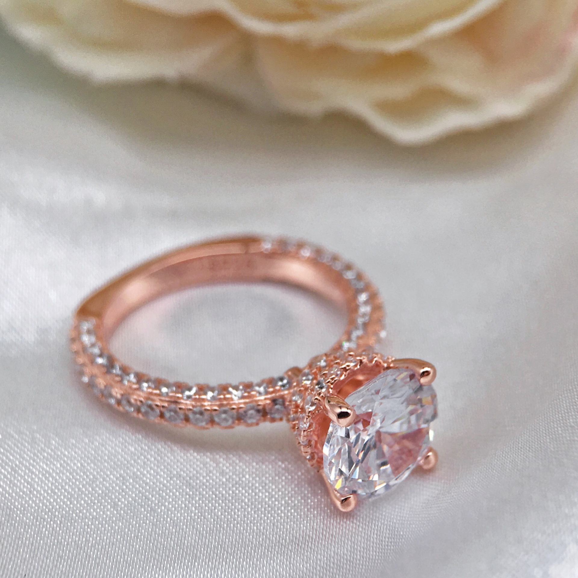 2Ct Round Cut  Rose Gold Full Pave Engagement Ring In Sterling Silver
