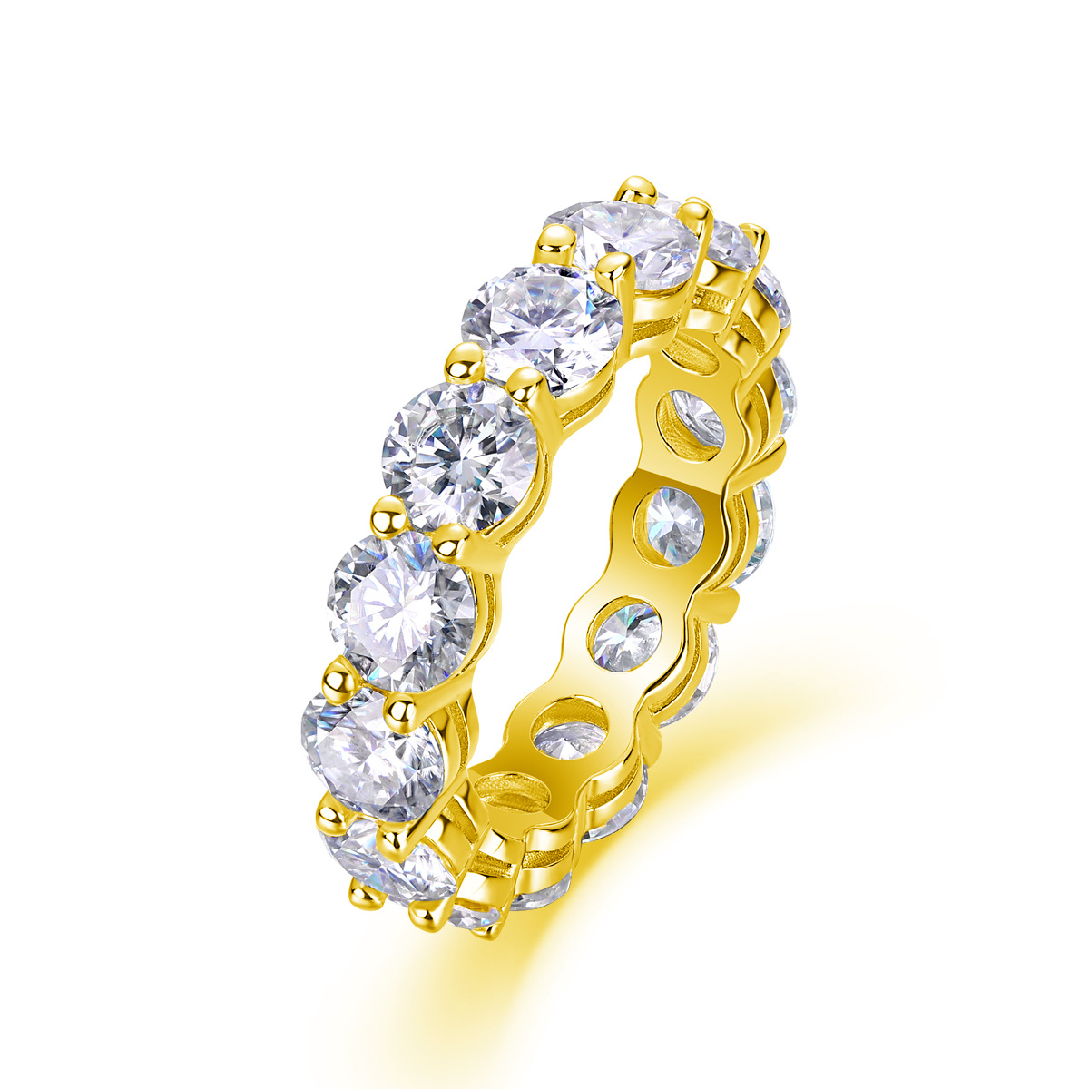 Luna Moissanite Round Cut 5.0mm Classic Full Eternity Wedding Band In Sterling Silver