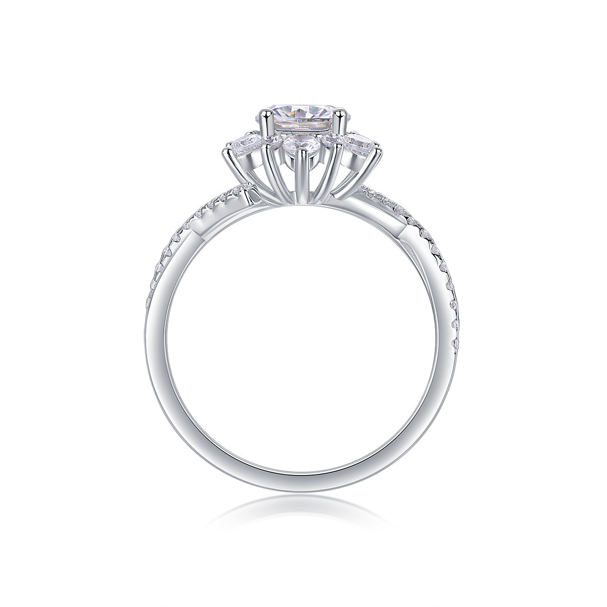 1Ct Round Cut Moissanite Elegant Floral Halo Design Sterling Silver Engagement Ring