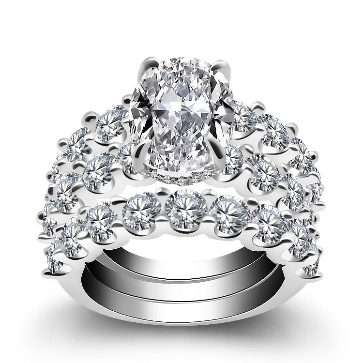 9CT Oval Cut 3-Piece Wedding Ring Set in Sterling Silver-Sterling Silver-lornajewelry