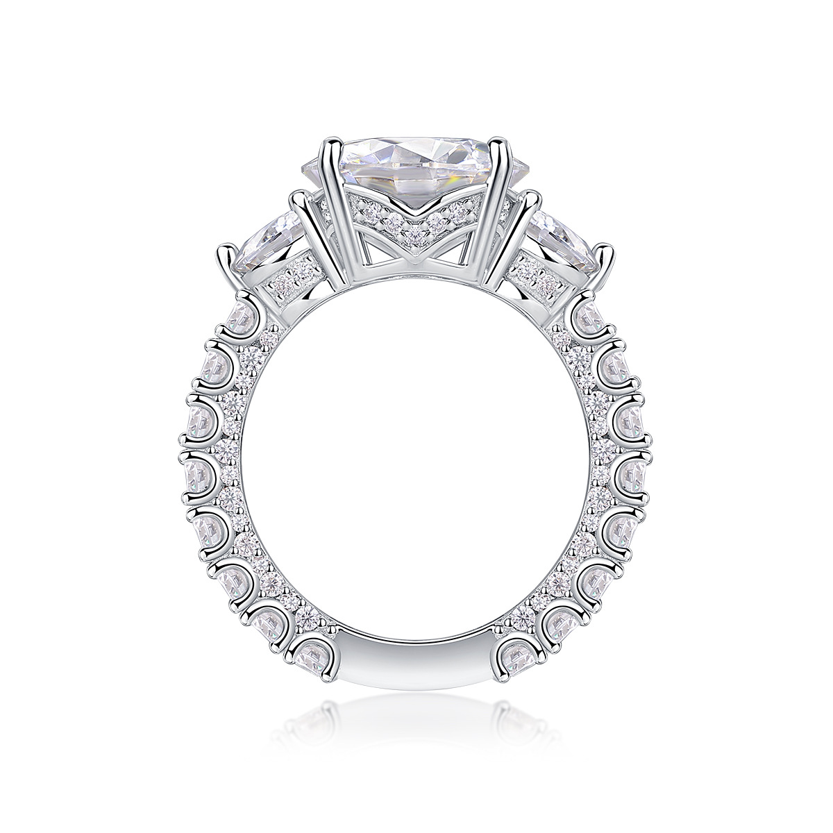 5Ct Round Cut Moissanite Sparkling Three-Stone Halo Sterling Silver Engagement Ring