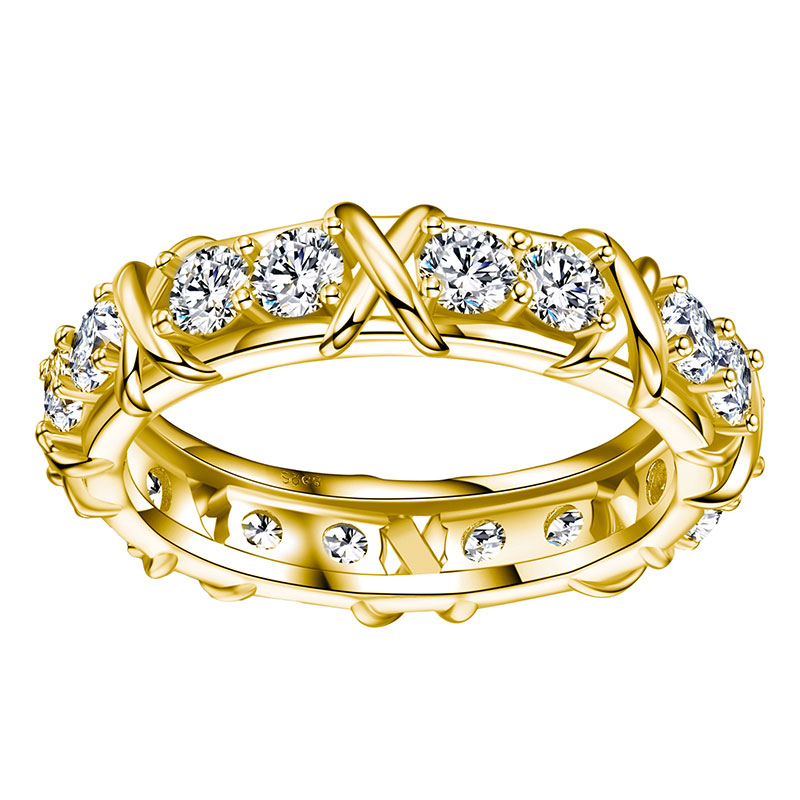 Luna Moissanite Round Cut X-Prong Full Eternity Wedding Band In Sterling Silver