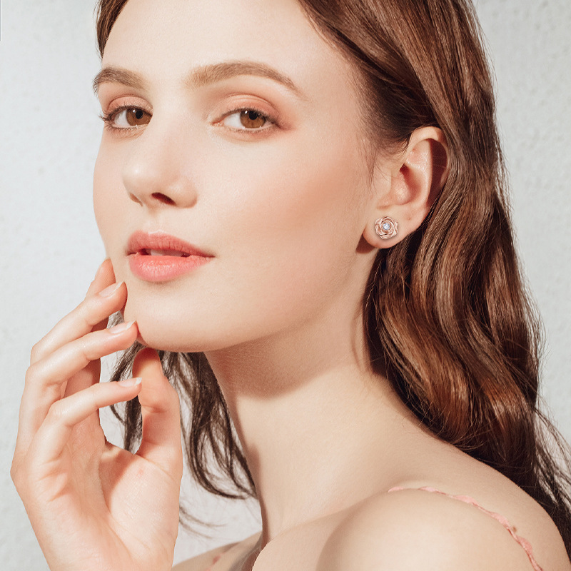 Moissanite Rose Flower Design Earrings