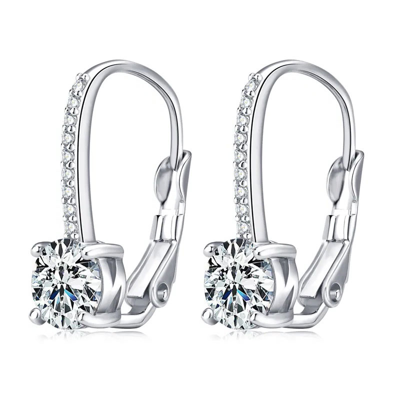 Luna Moissanite 2.0 Ct Round Cut Leverback Earrings In Sterling Silver